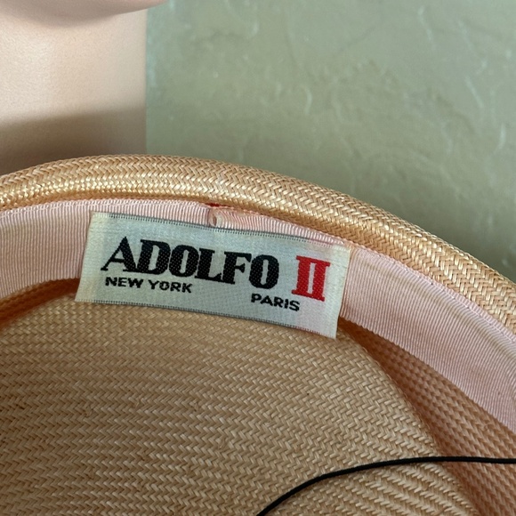 BEWITCHING 1960s\' GOLD COLOR STRAW + PINK EDGING, UPTURNED BRIM + CURLY FEATHERS main image 8